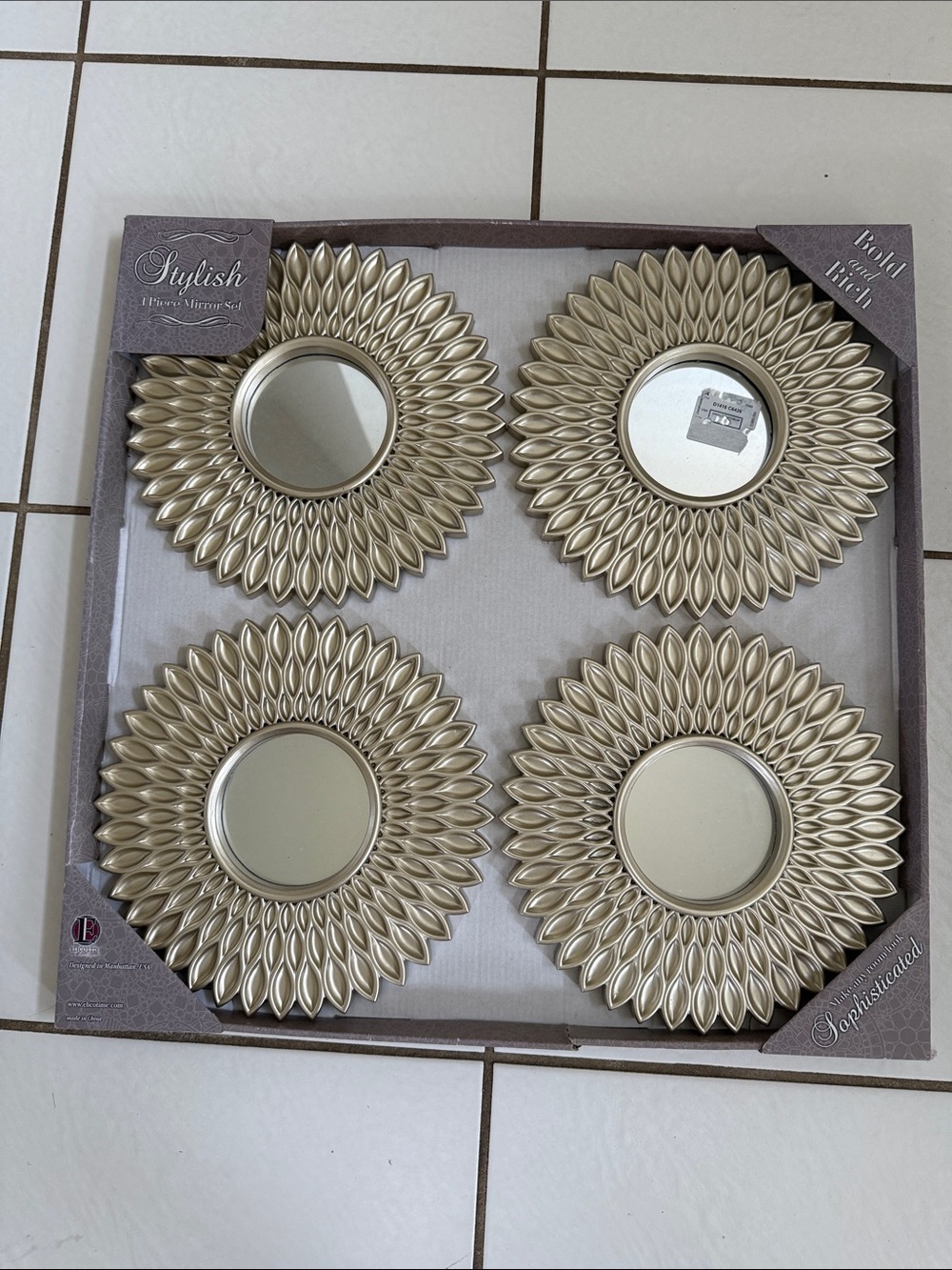 Stylish Gold Sunburst Decorative Wall Mirrors - Set of 4